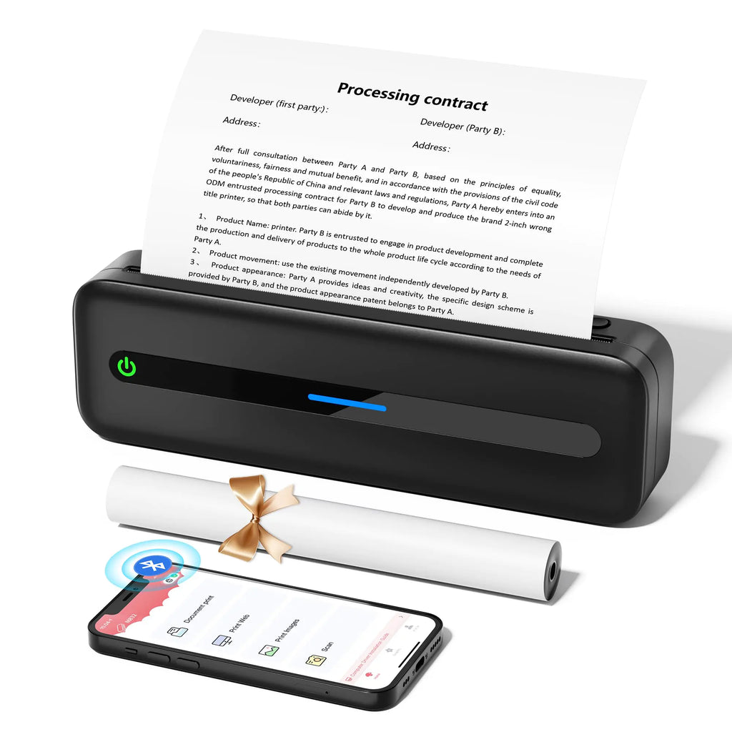 ItriAce Portable Printer 300DPI Wireless Bluetooth Thermal Printer Support Multi-Size Thermal Paper Compatible with iOS Android & PC Inkless Mobile Printer for Travel Office School Black