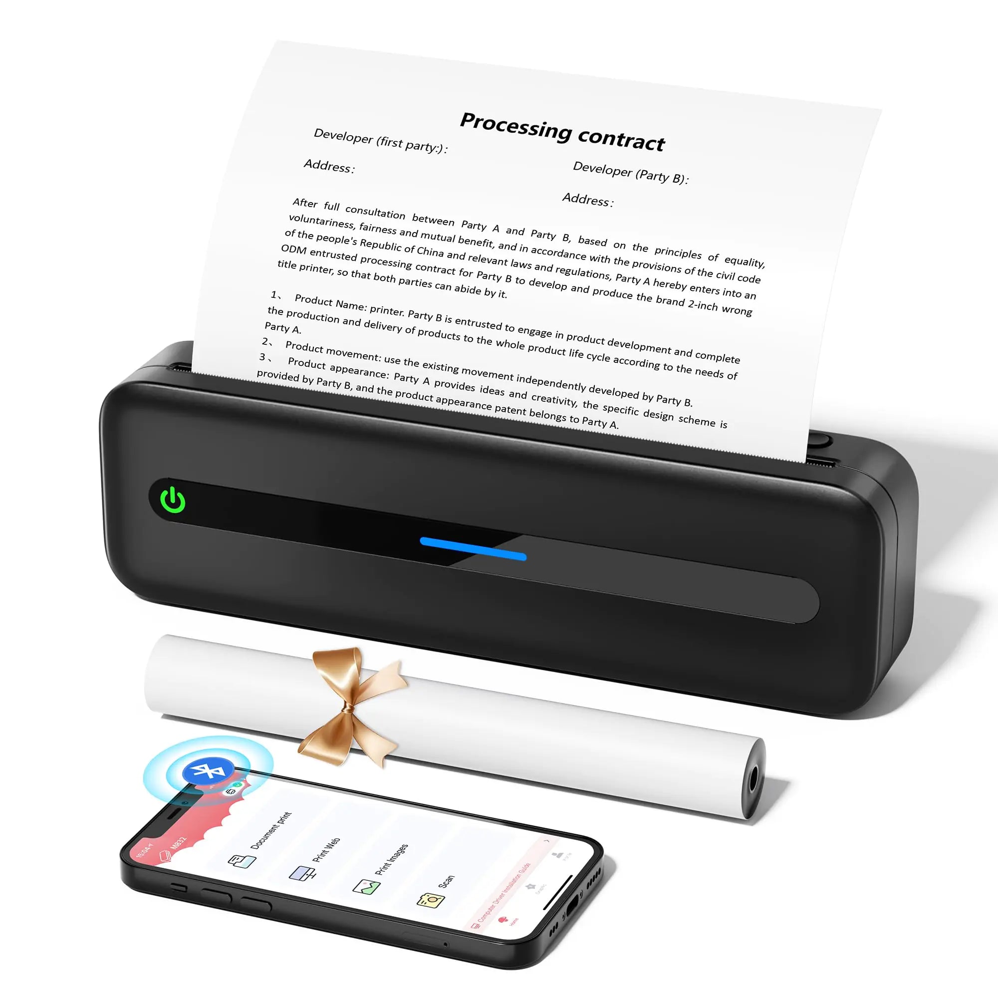 ItriAce Portable Printer 300DPI Wireless Bluetooth Thermal Printer Support Multi-Size Thermal Paper Compatible with iOS Android & PC Inkless Mobile Printer for Travel Office School Black